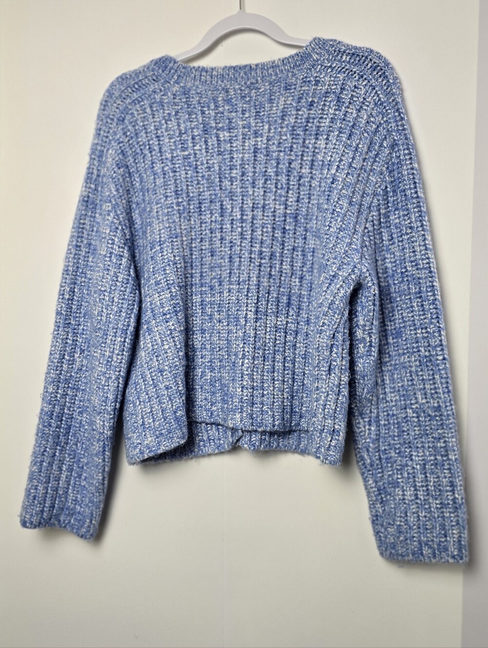 H&M Light Blue Melange Rib-Knit Cardigan Oversized Small Chunky Wool Blend - Picture 3 of 5